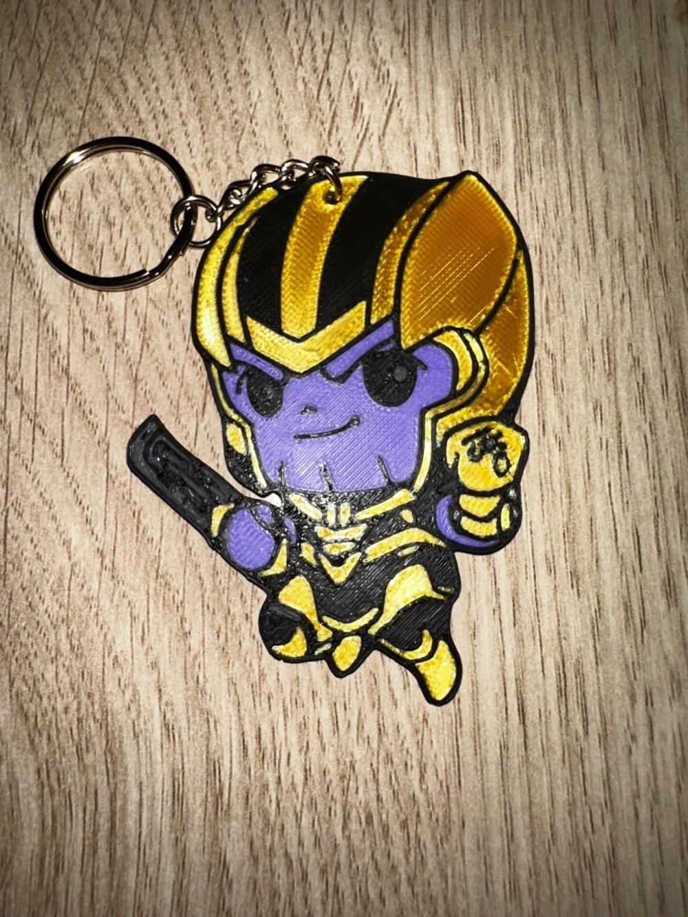 Chibi Purple Cosmic Titan Keychain – 3D Printed Gold Gauntlet Warlord Key Ring